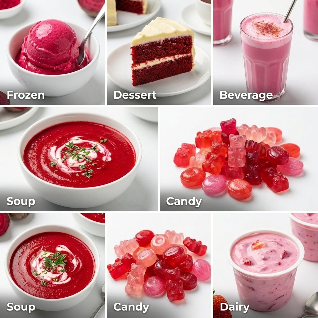 Beetroot applications: Frozen Products, Desserts, Confectionery, Beverages, Soups, Dairy